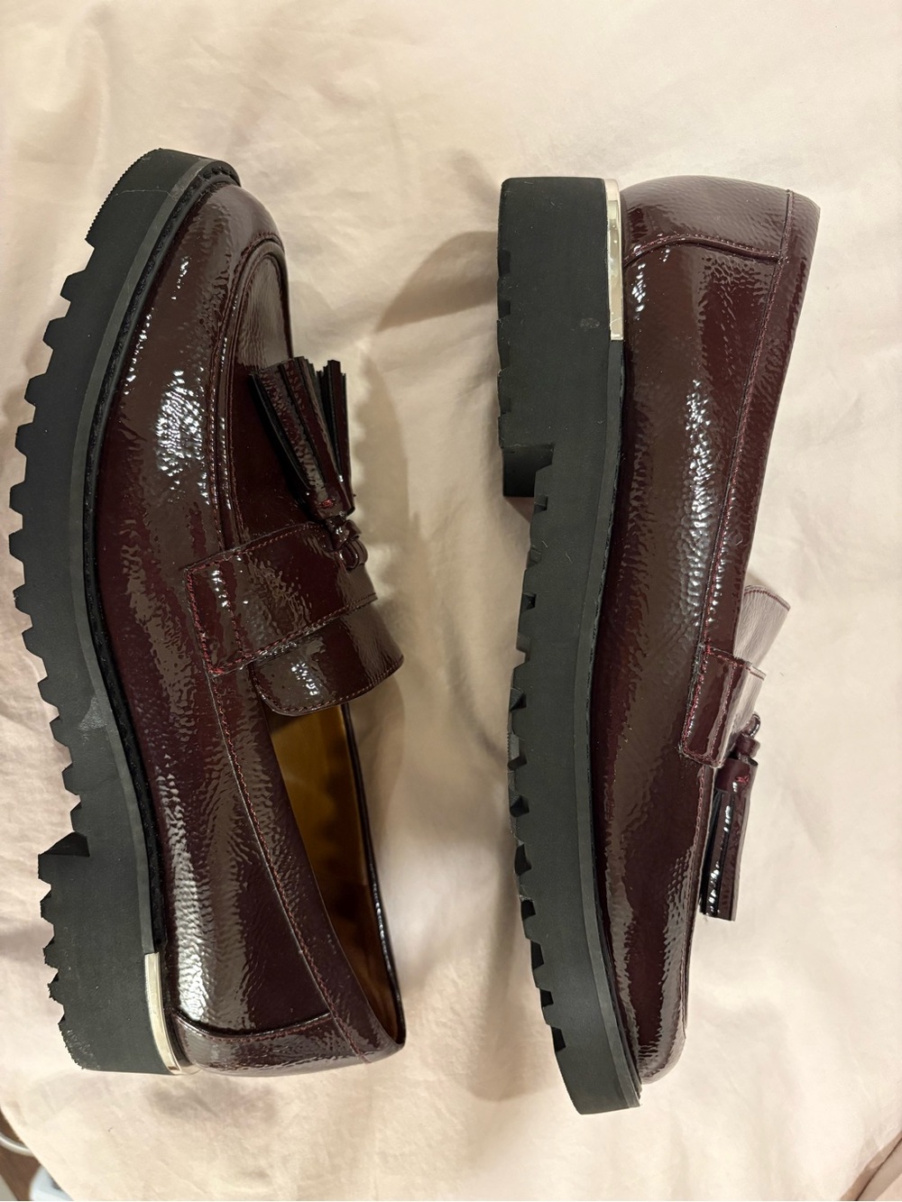 Franco Sarto Patent Leather Loafers with Tassels in Deep Burgundy - Picture 4 of 6